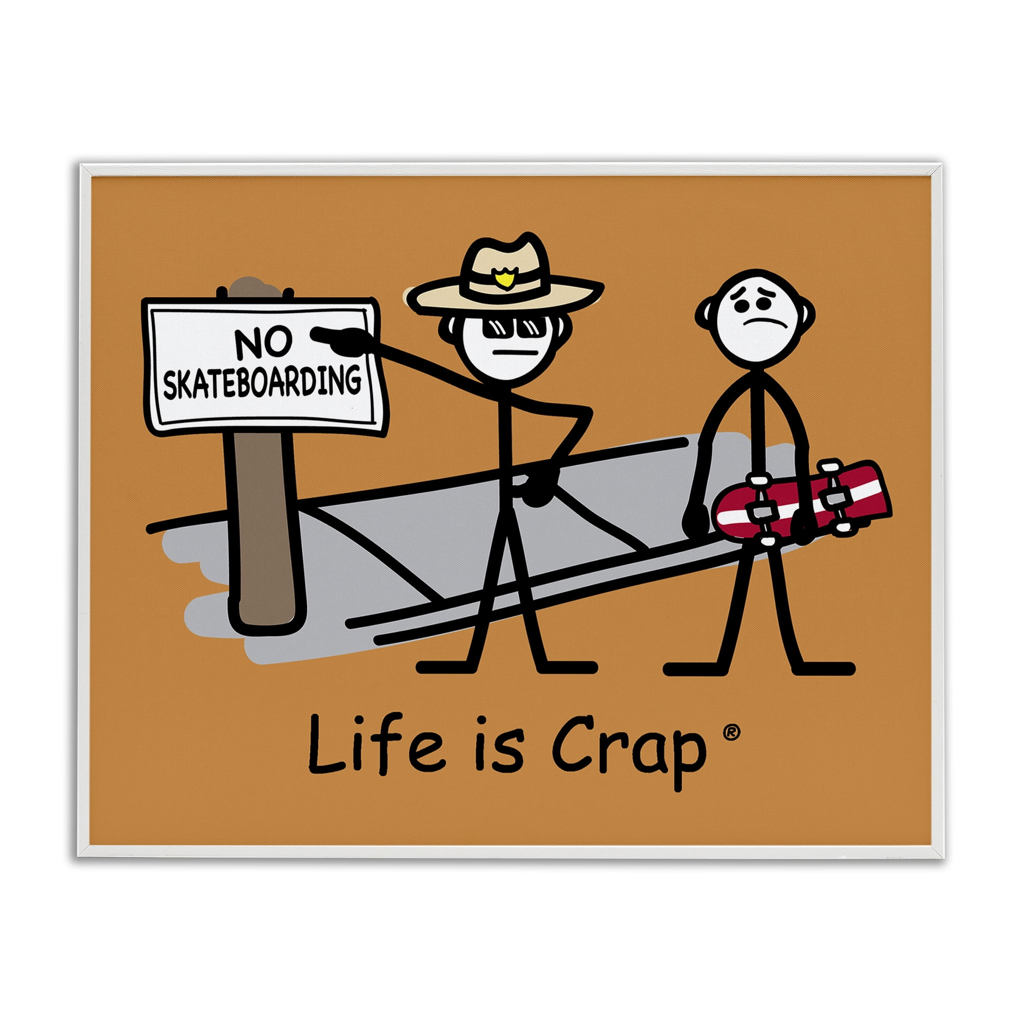 Stupell Industries No Skateboarding Sign Novelty & Humor Painting White Framed Art Print Wall Art, 20 x 16