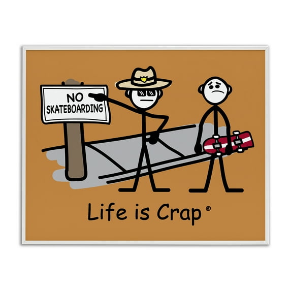 Stupell Industries No Skateboarding Sign Novelty & Humor Painting White Framed Art Print Wall Art, 20 x 16