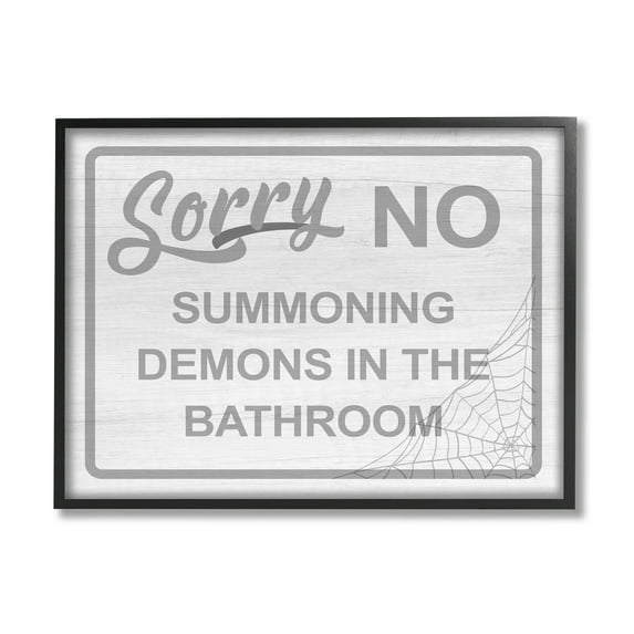 Stupell Industries No Summoning Demons Bathroom Graphic Art Black Framed Art Print Wall Art, Design by Lil' Rue