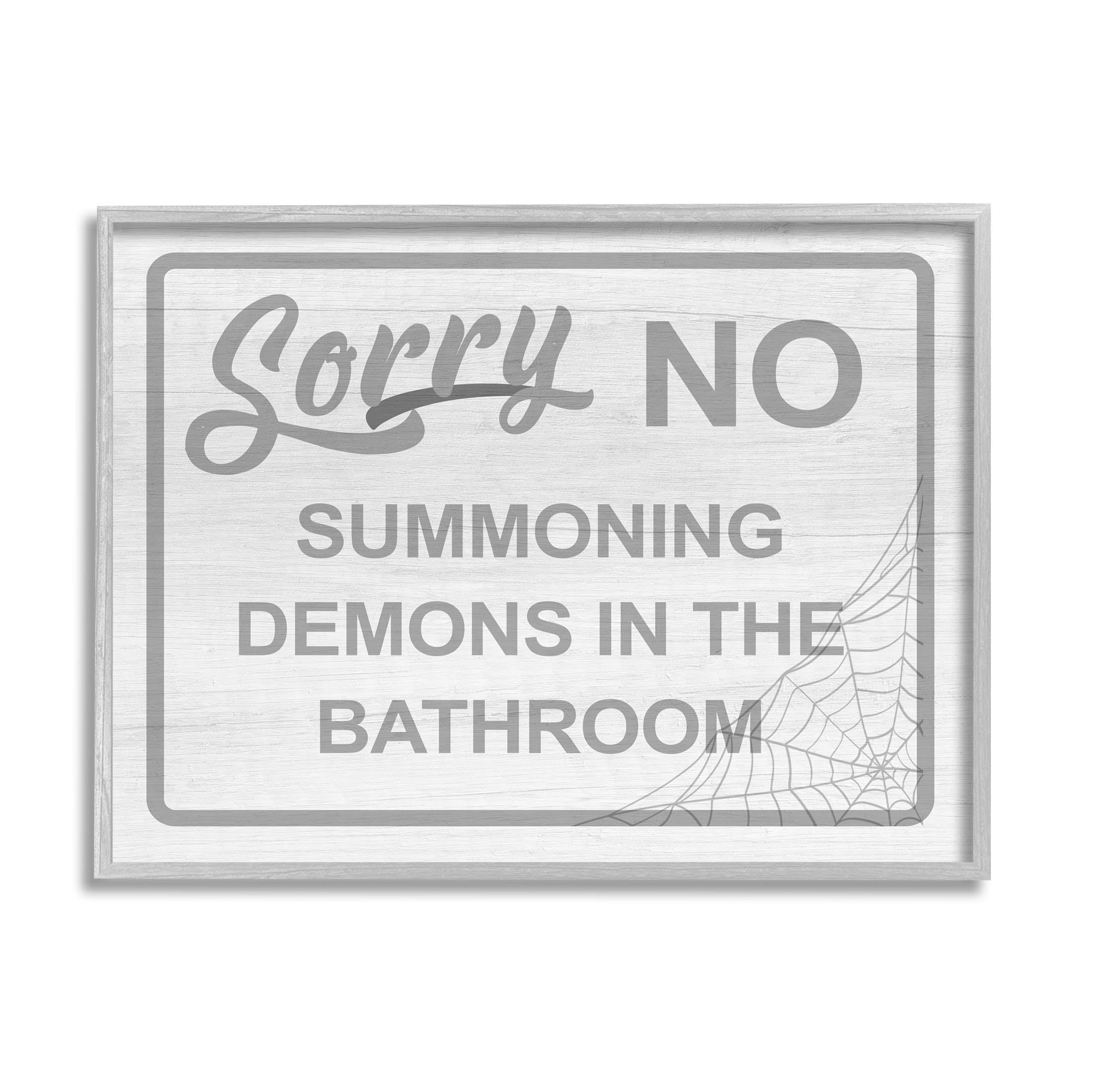 Stupell Industries No Summoning Demons Bathroom Graphic Art Gray Framed Art Print Wall Art, Design by Lil' Rue