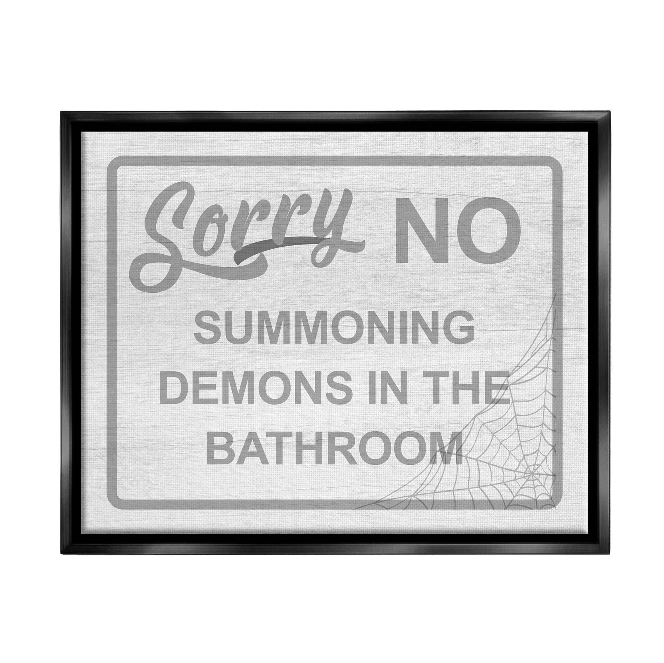 Stupell Industries No Summoning Demons Bathroom Graphic Art Jet Black Floating Framed Canvas Print Wall Art, Design by Lil' Rue