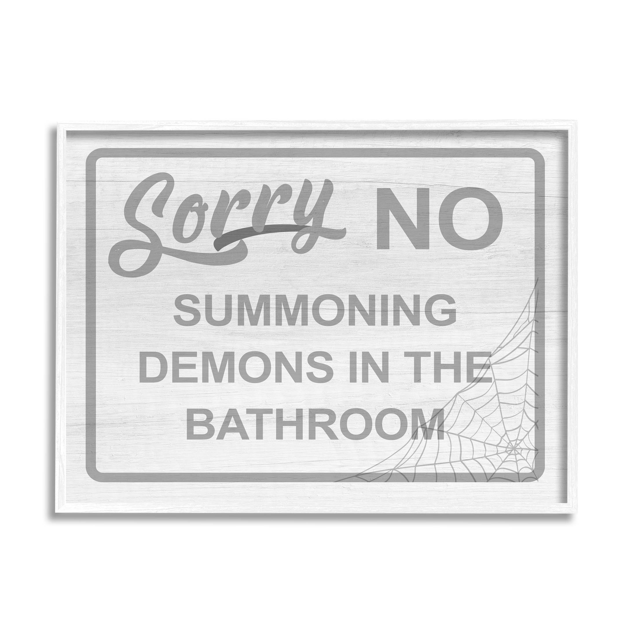 Stupell Industries No Summoning Demons Bathroom Graphic Art White Framed Art Print Wall Art, Design by Lil' Rue