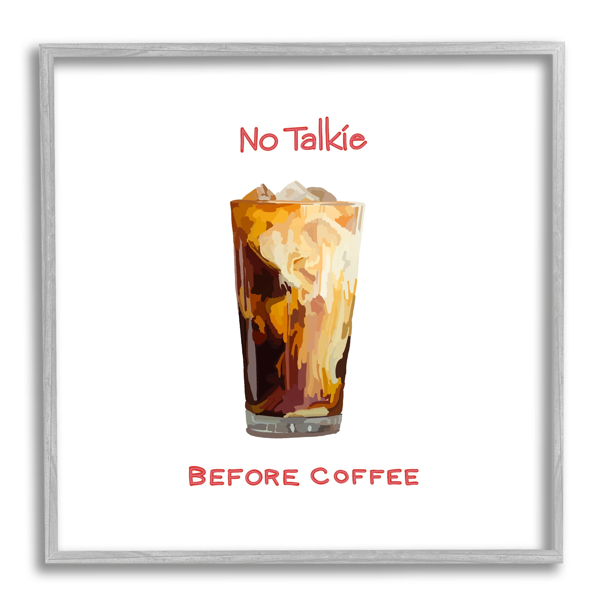 Stupell Industries No Talkie Before Coffee Casual Kitchen Milk Swirls Graphic Art Gray Framed Art Print Wall Art, Design by Amelia Noyes