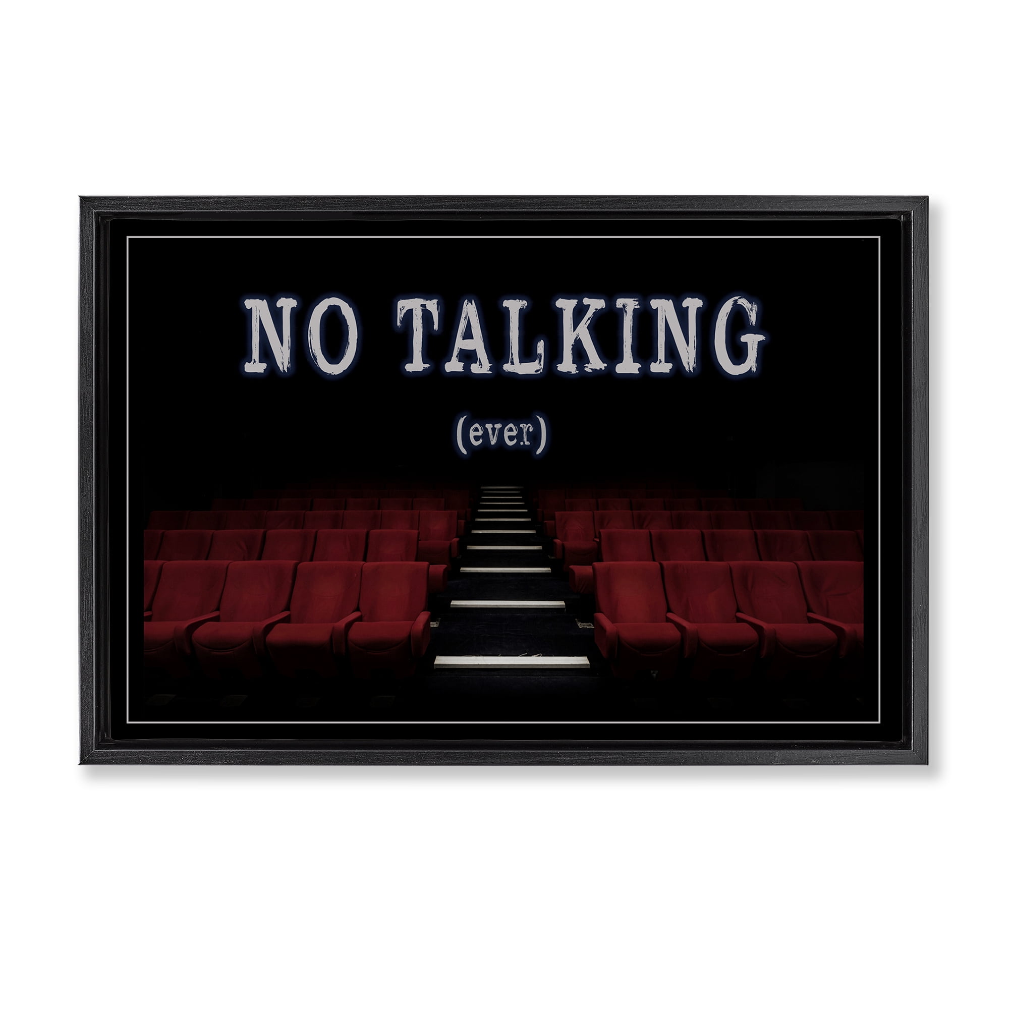 Stupell Industries No Talking Move Theater Entertainment Painting Black Floater Framed Canvas Art Print Wall Art, 25 x 17