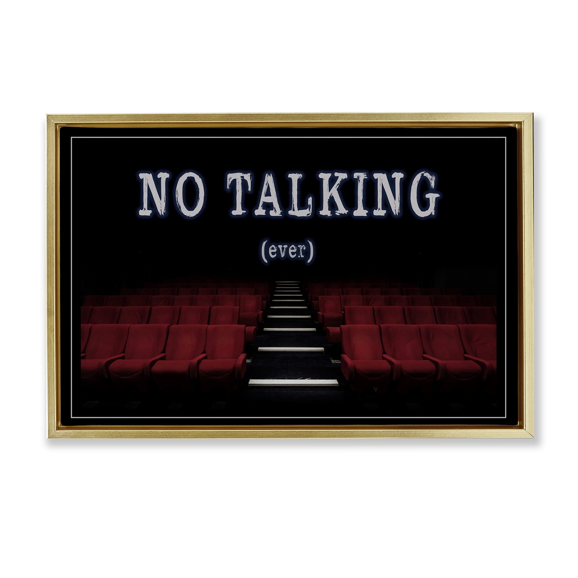 Stupell Industries No Talking Move Theater Entertainment Painting Gold Floater Framed Canvas Art Print Wall Art, 25 x 17