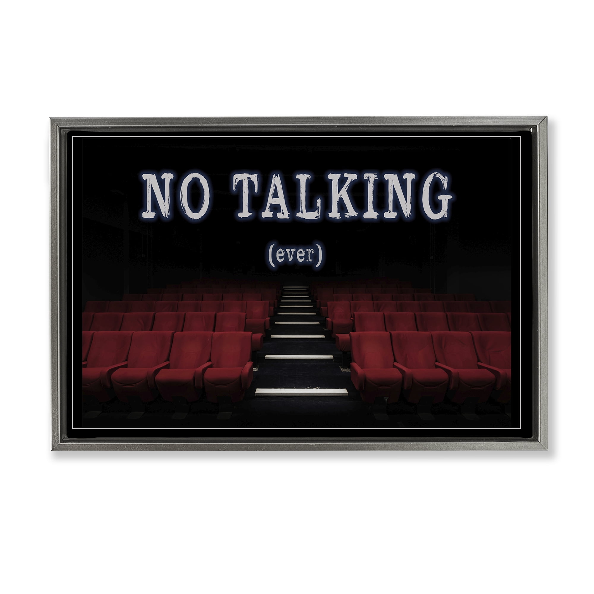 Stupell Industries No Talking Move Theater Entertainment Painting Gray Floater Framed Canvas Art Print Wall Art, 25 x 17