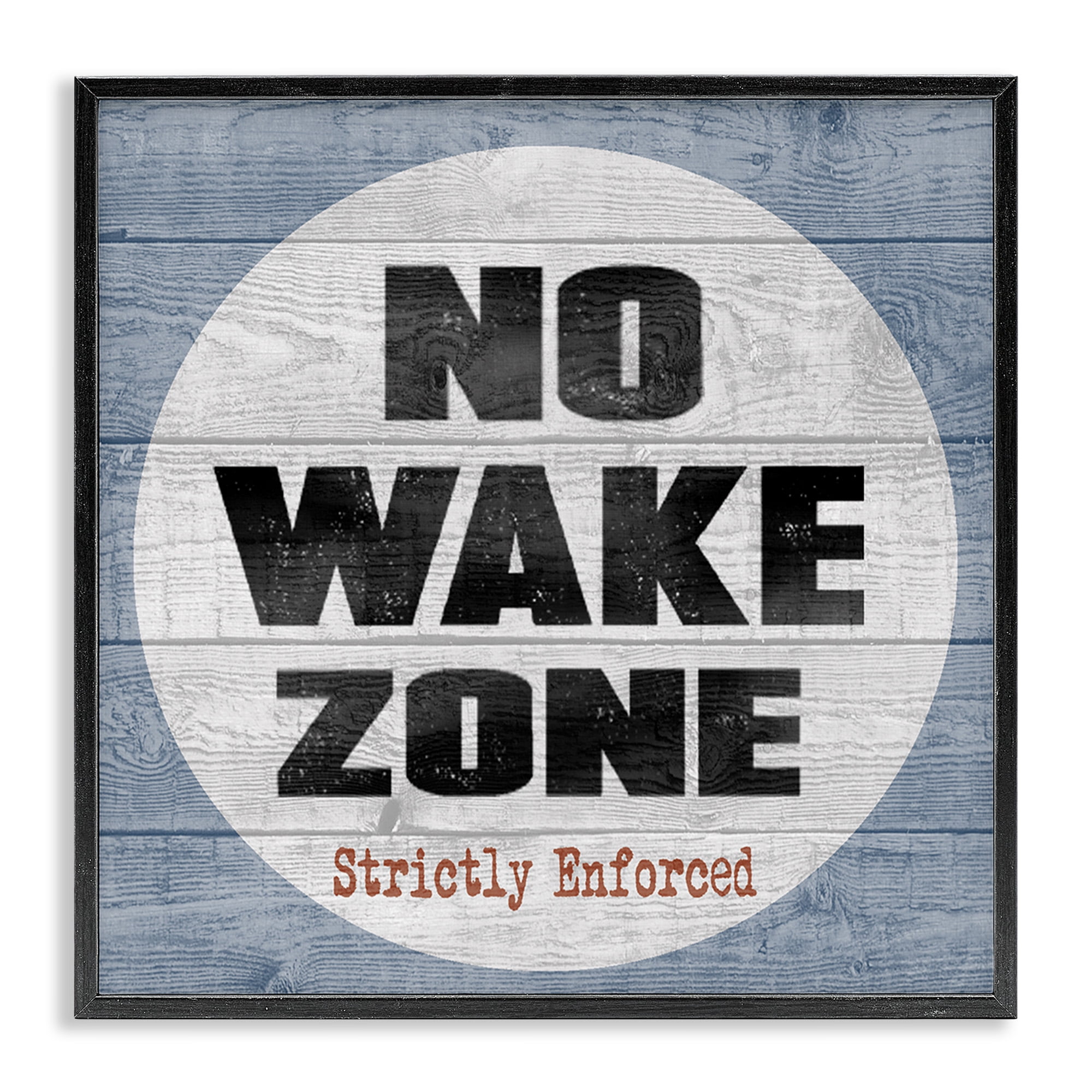 Stupell Industries No Wake Zone Beach Planks Nature Painting Black Framed Art Print Wall Art, 17 x 17