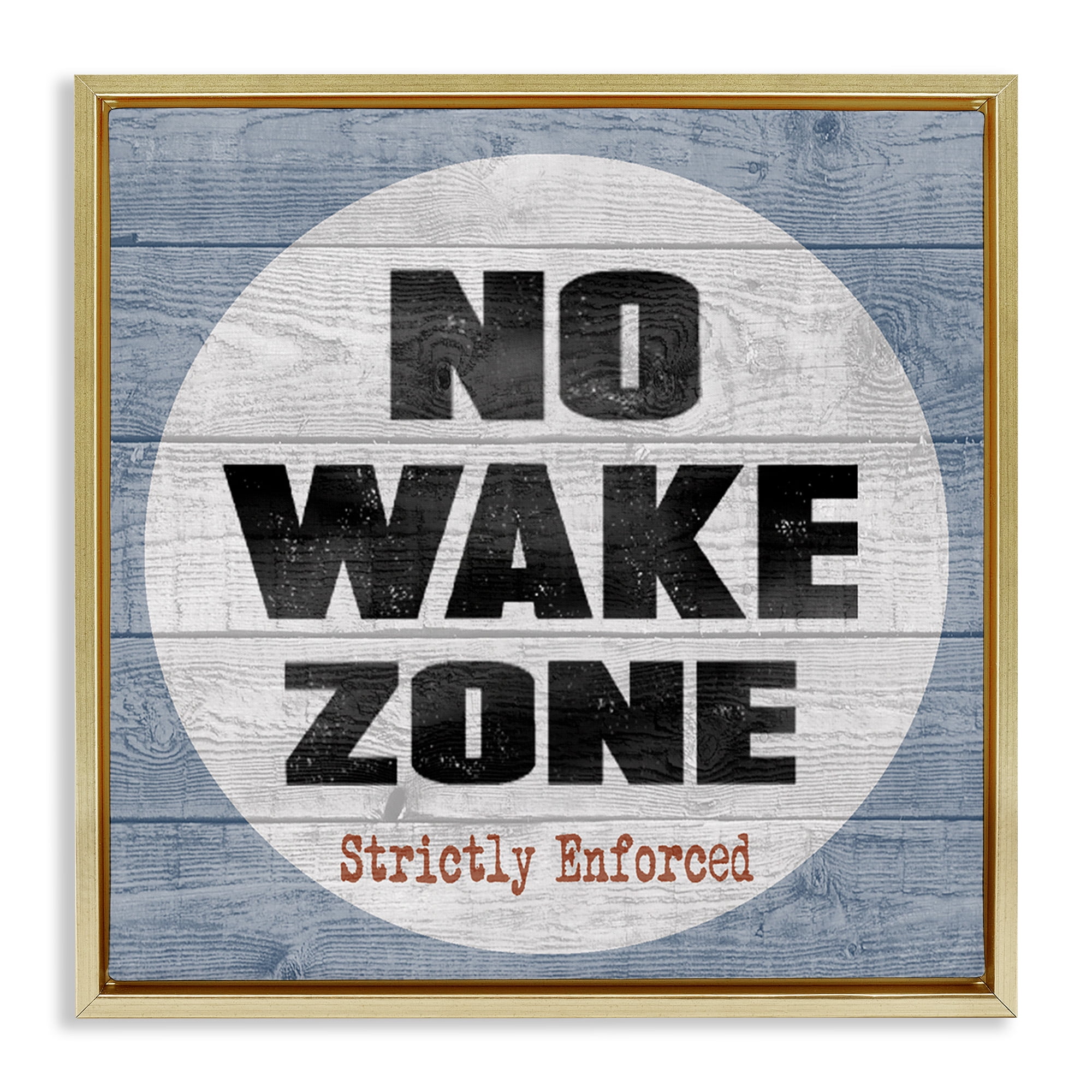 Stupell Industries No Wake Zone Beach Planks Nature Painting Gold Floater Framed Canvas Art Print Wall Art, 18 x 18