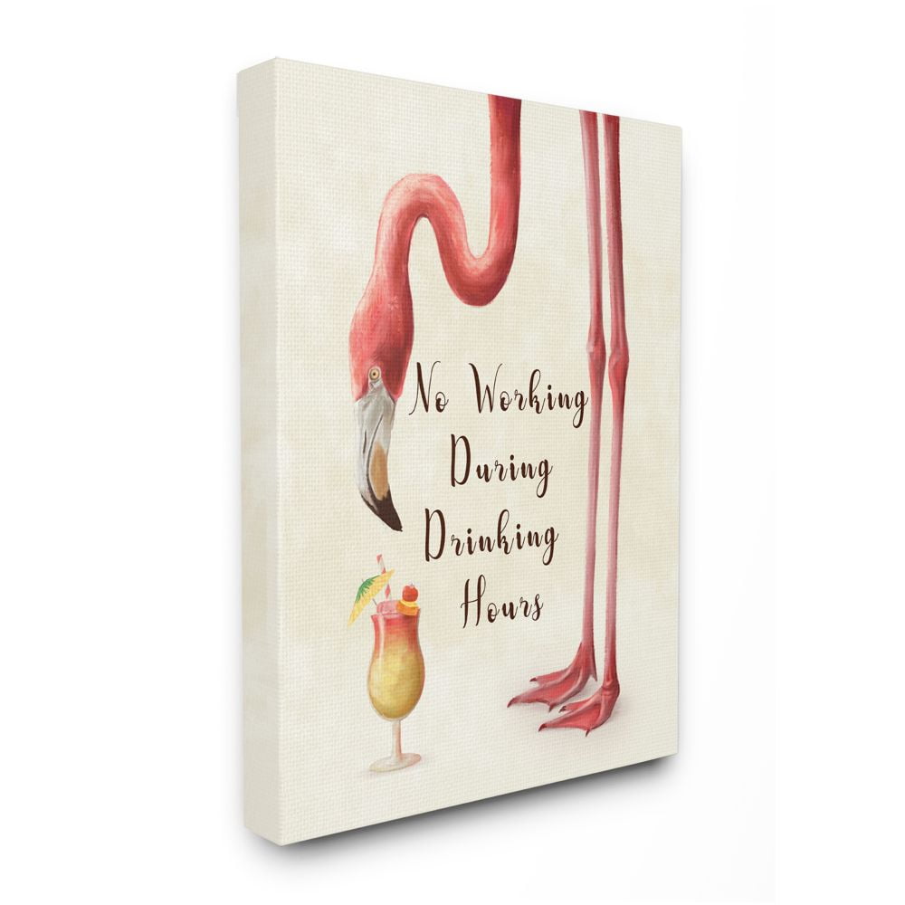Stupell Industries No Working During Drinking Hours Phrase Tropical Flamingo Designed by Ziwei Li