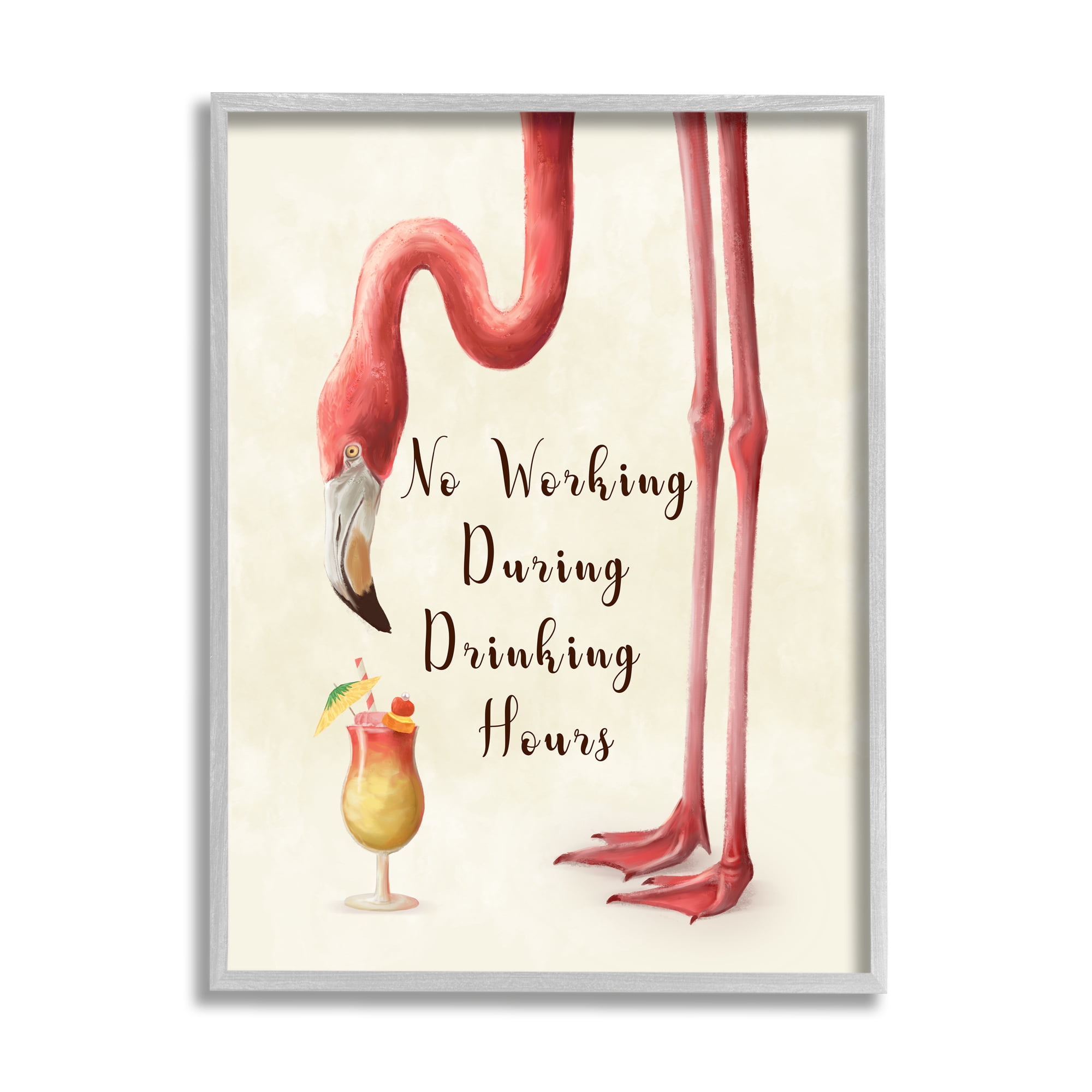 Stupell Industries No Working During Drinking Hours Phrase Tropical Flamingo Graphic Art Framed Art Print Wall Art, 24x30, By Ziwei Li