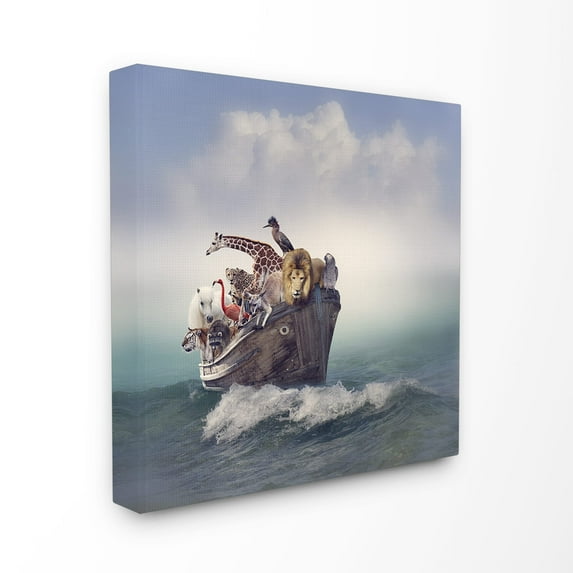 Stupell Industries Noah's Arc Boat and Animals Animals & Insects Painting Gallery Wrapped Canvas Art Print Wall Art, 17 x 17