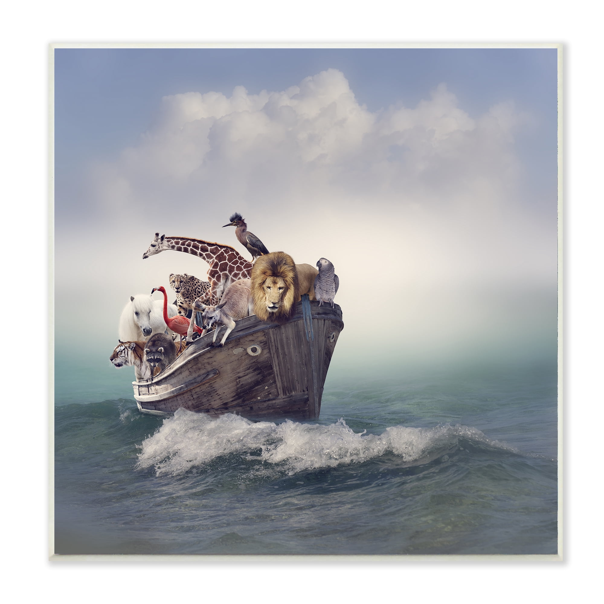 Stupell Industries Noah's Arc Boat and Animals Animals & Insects Painting Unframed Art Print Wall Art, 12 x 12