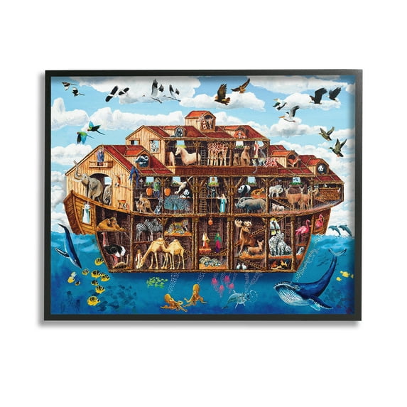 Stupell Industries Noah's Ark Animals Animals & Insects Painting Black Framed Art Print Wall Art, 14 x 11