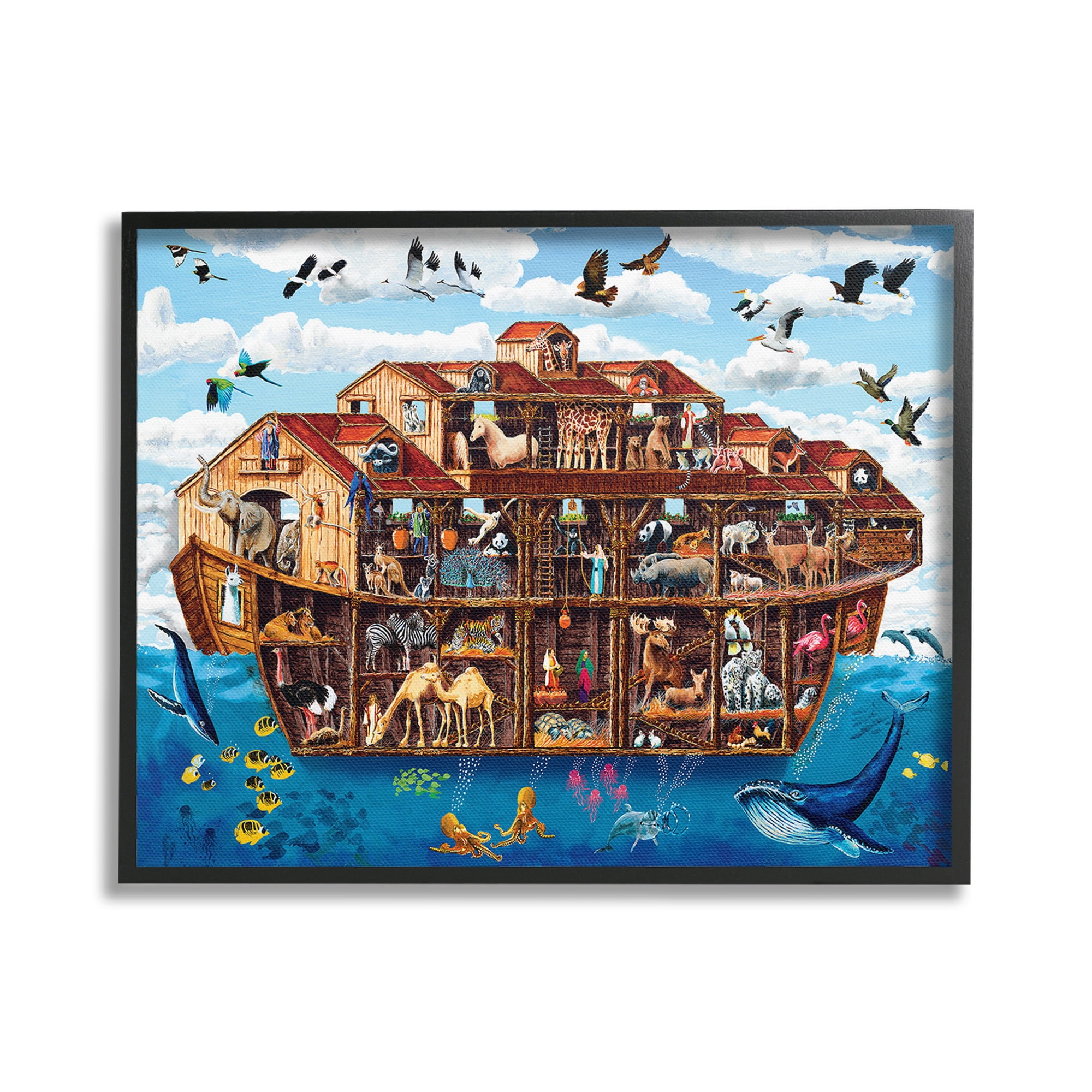 Stupell Industries Noah's Ark Animals Animals & Insects Painting Black Framed Art Print Wall Art, 20 x 16