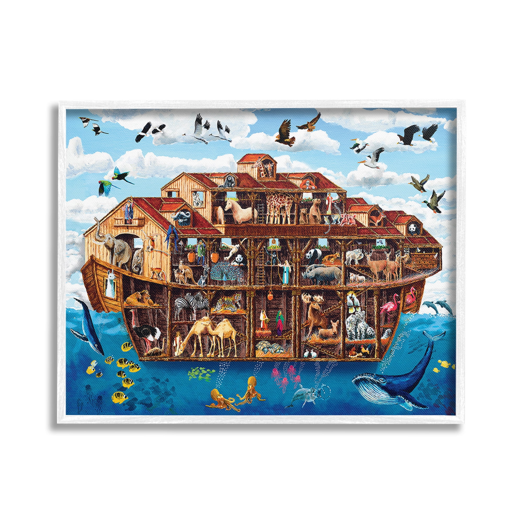 Stupell Industries Noah's Ark Animals Animals & Insects Painting White Framed Art Print Wall Art, 20 x 16