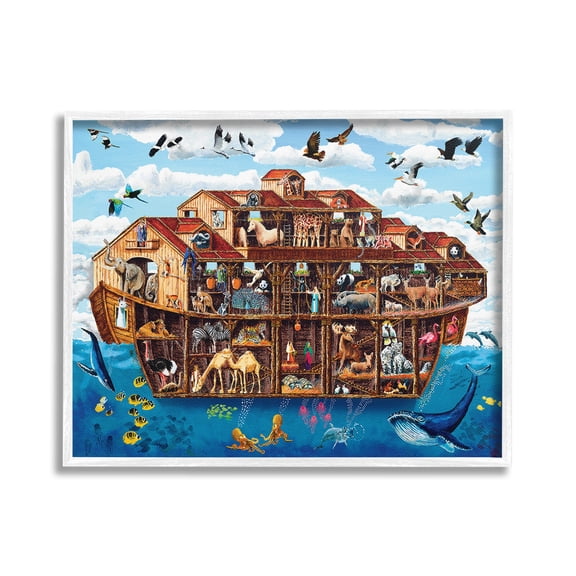Stupell Industries Noah's Ark Animals Animals & Insects Painting White Framed Art Print Wall Art, 30 x 24
