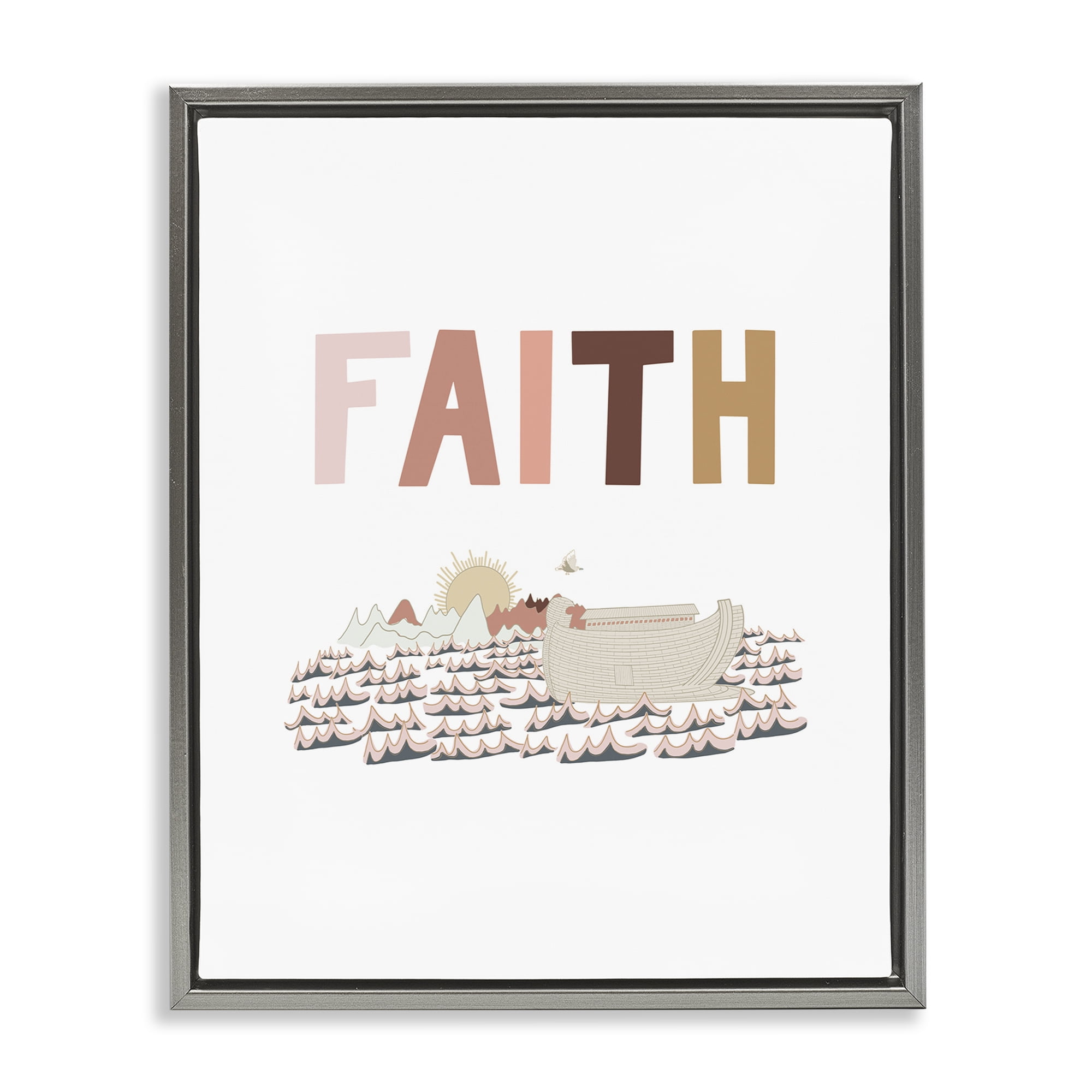 Stupell Industries Noah's Ark Faith Religious Painting Gray Floater Framed Art Print Wall Art, 17 x 21