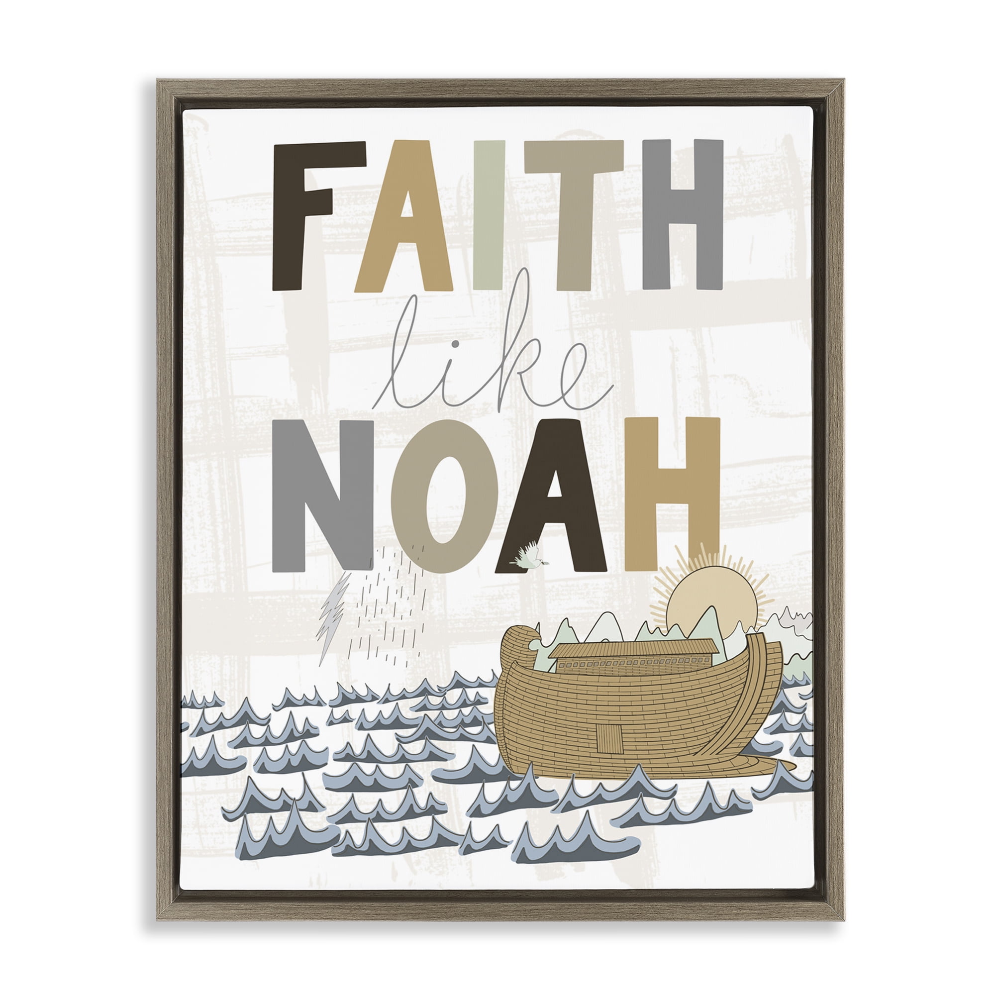 Stupell Industries Noah's Ark Proverb Religious Painting Brown Floater Framed Art Print Wall Art, 17 x 21