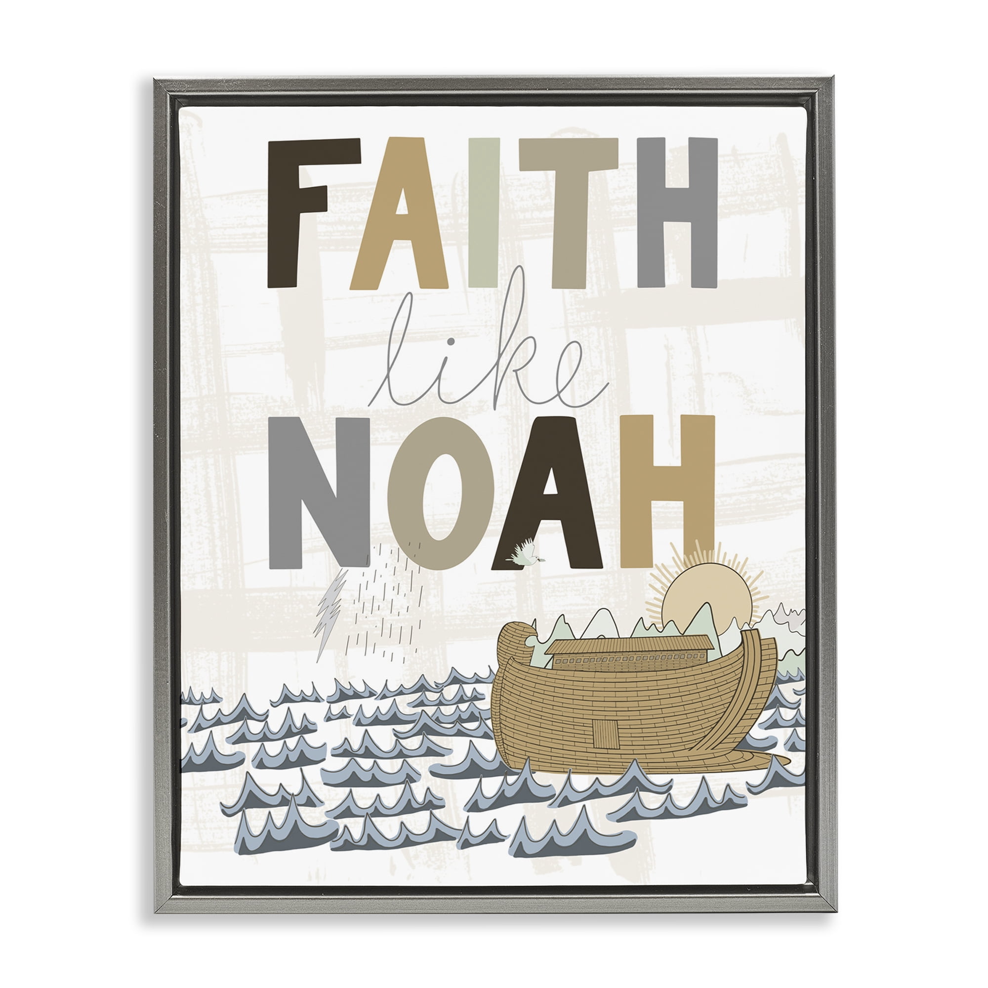 Stupell Industries Noah's Ark Proverb Religious Painting Gray Floater Framed Art Print Wall Art, 17 x 21