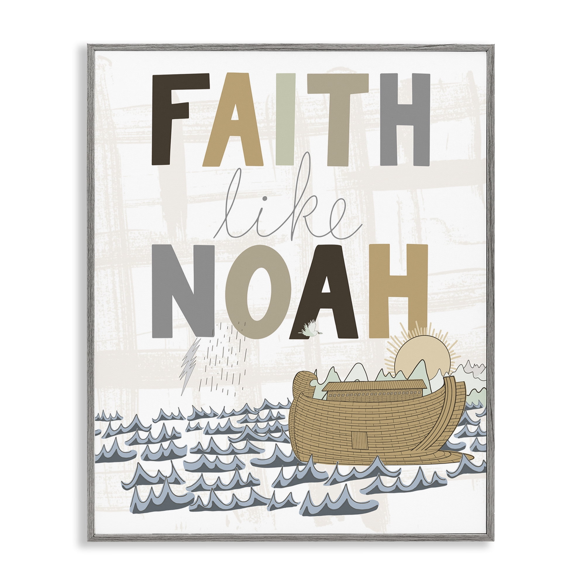 Stupell Industries Noah's Ark Proverb Religious Painting Gray Framed Art Print Wall Art, 16 x 20