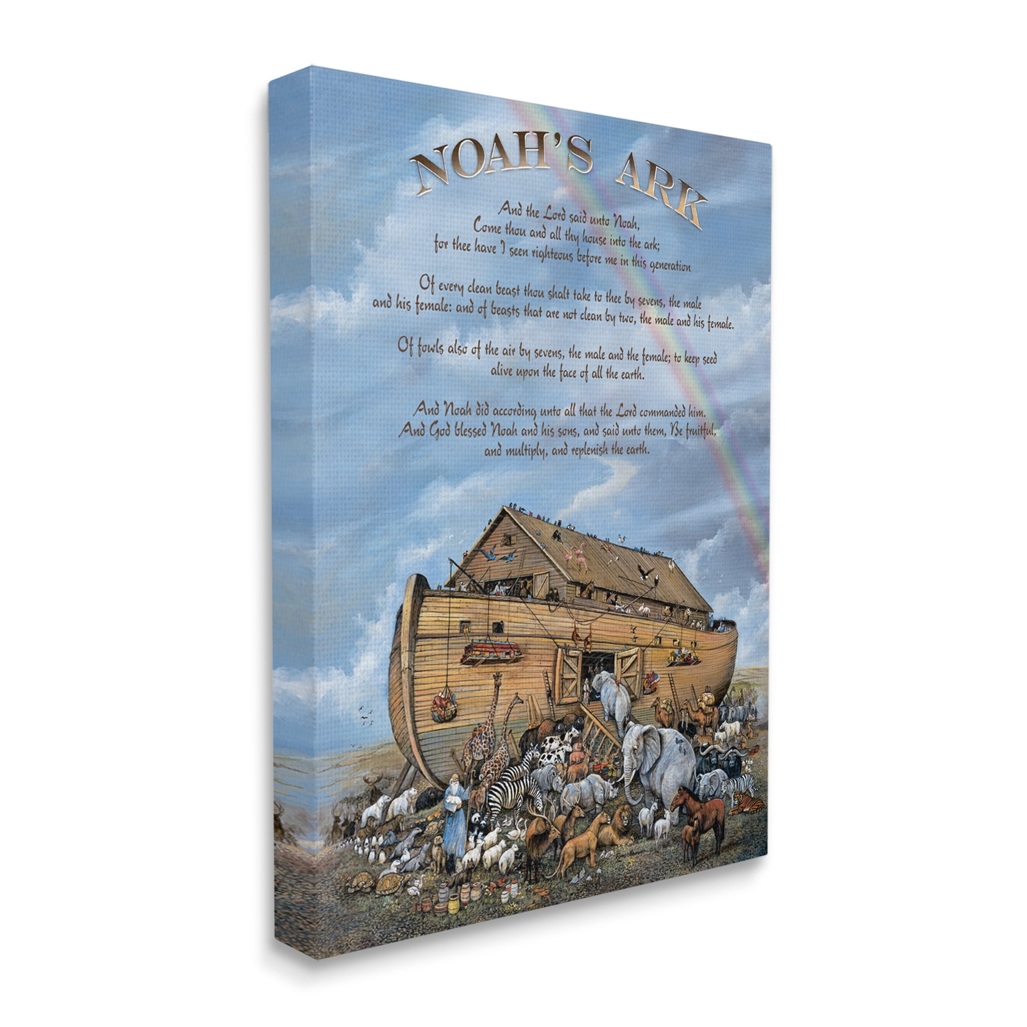 Stupell Industries Noah's Ark Traditional Animal Illustration Faith Based Text Religious Painting Gallery Wrapped Canvas Print Wall Art, 16 x 20