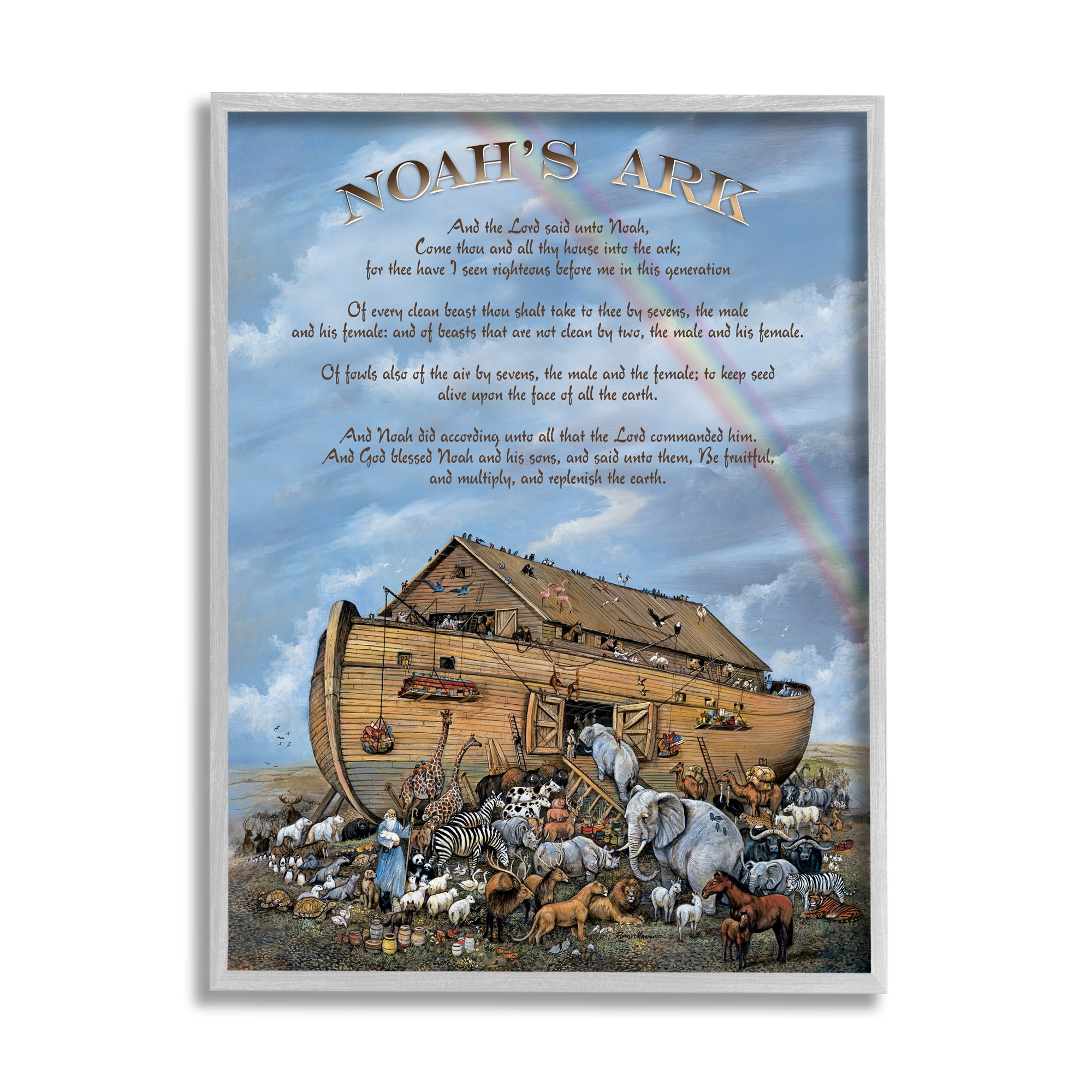 Stupell Industries Noah's Ark Traditional Animal Illustration Faith Based Text Religious Painting Gray Framed Art Print Wall Art, 24 x 30