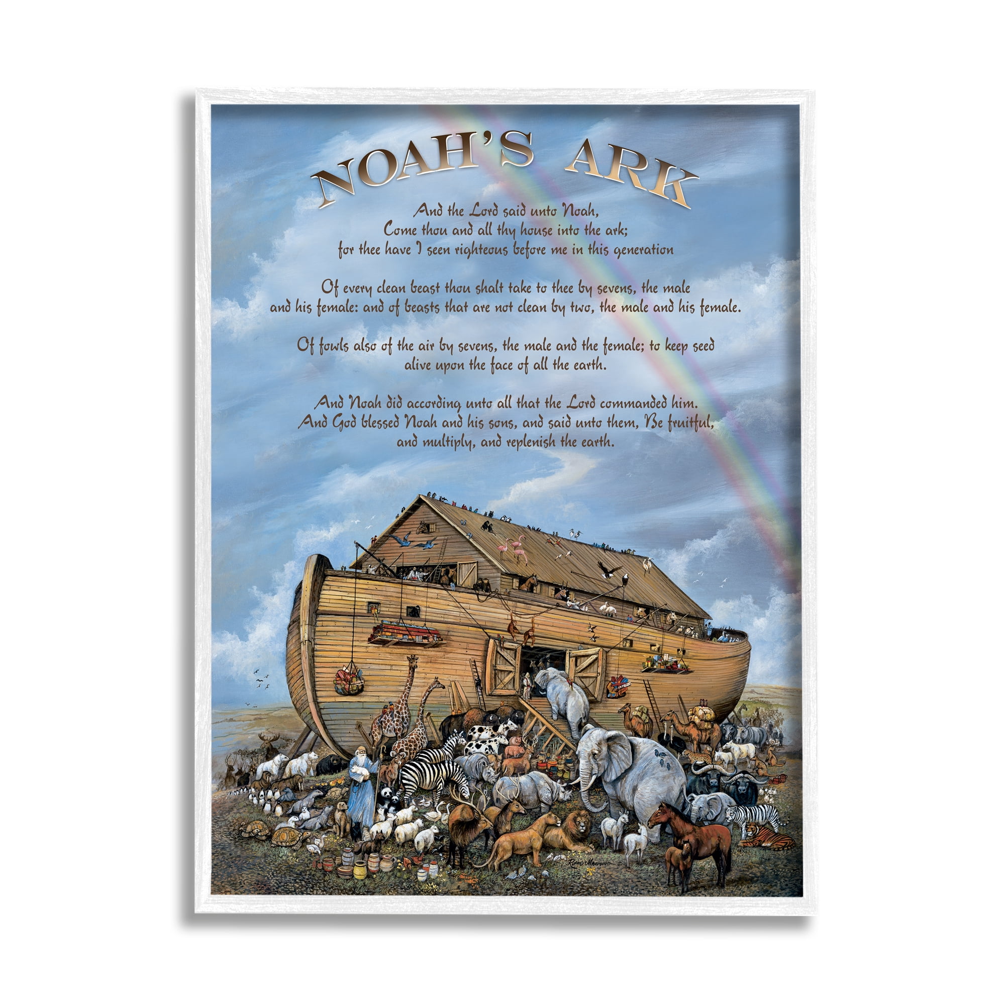 Stupell Industries Noah's Ark Traditional Animal Illustration Faith Based Text Religious Painting White Framed Art Print Wall Art, 24 x 30