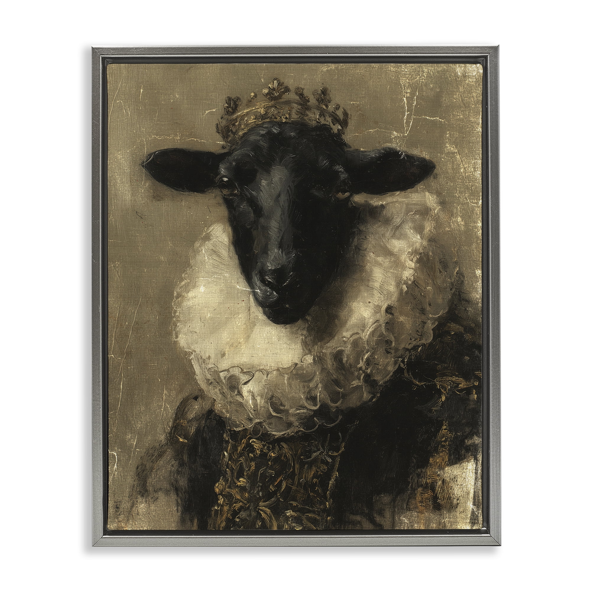 Stupell Industries Noble Ram Portrait Gray Framed Floater Canvas Wall Art, design by Svetlana Aleynikova