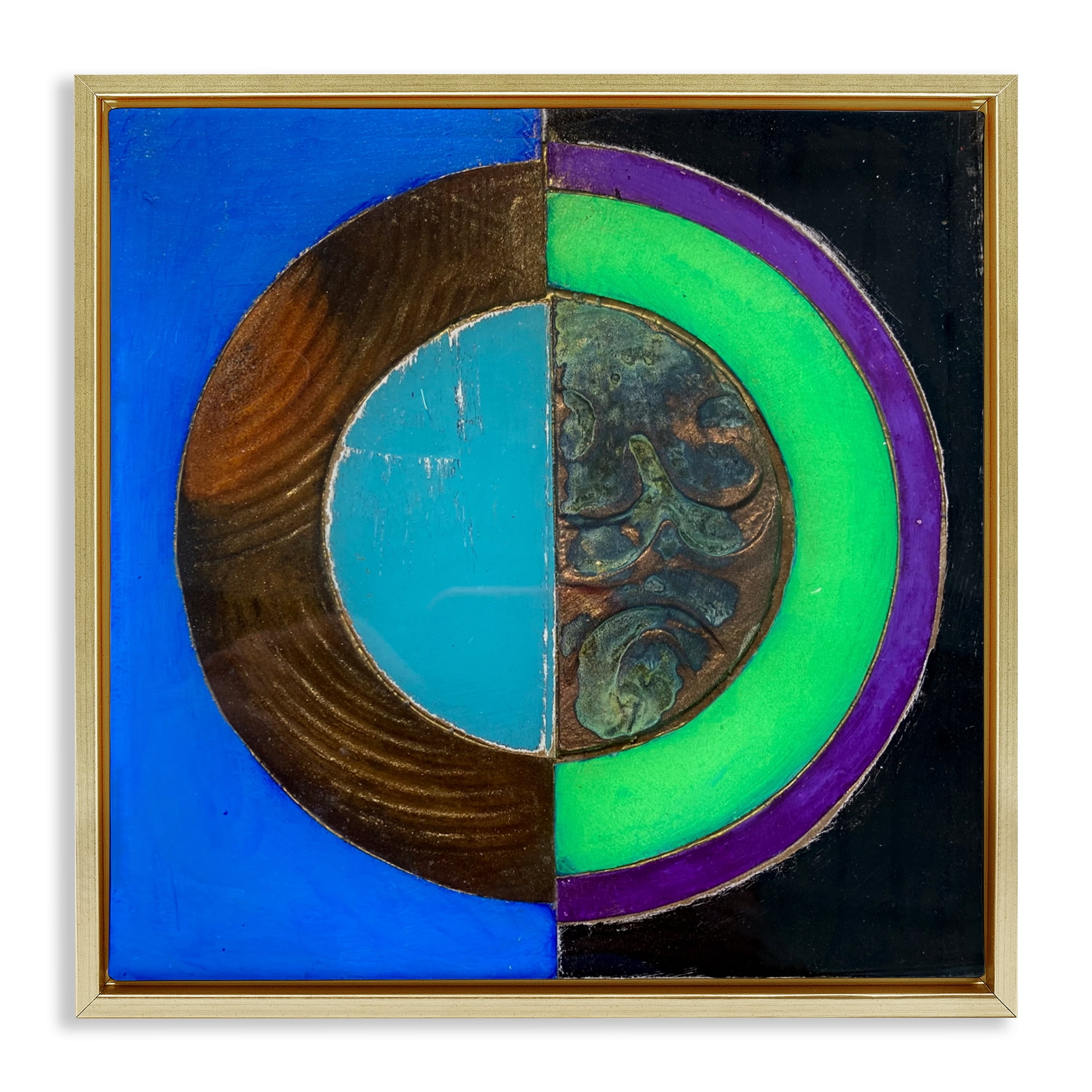 Stupell Industries Nocturnal Circle Symmetry Gold Framed Floater Canvas Wall Art, design by Matthew Finger