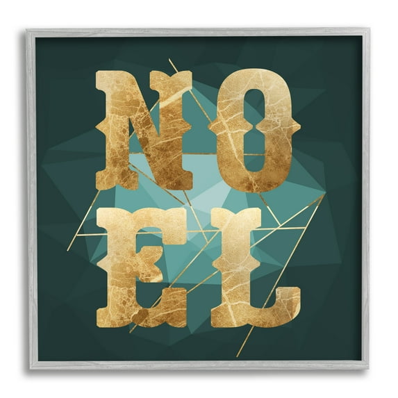 Stupell Industries Noel Glam Christmas Typography Green Geometric Shapes Holiday Painting Gray Framed Art Print Wall Art, 12 x 12
