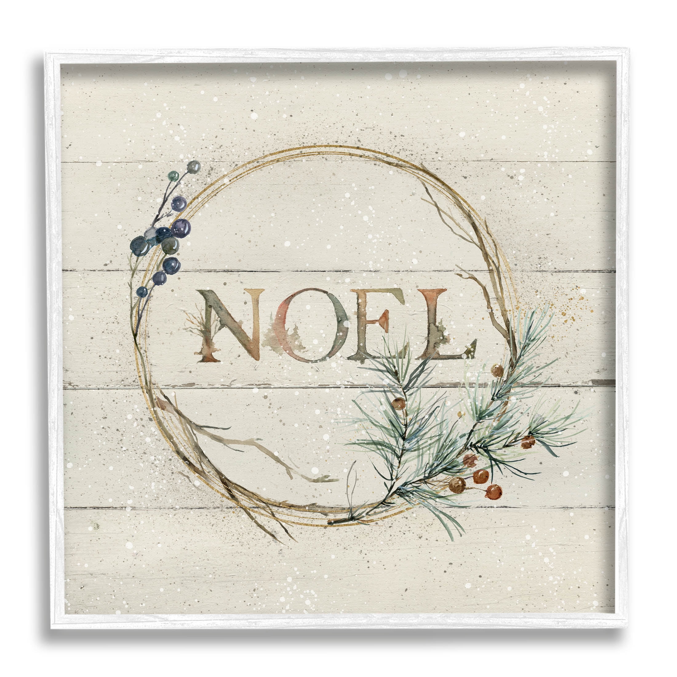 Stupell Industries Noel Holiday Botanical Wreath Graphic Art White Framed Art Print Wall Art, Design by Carol Robinson