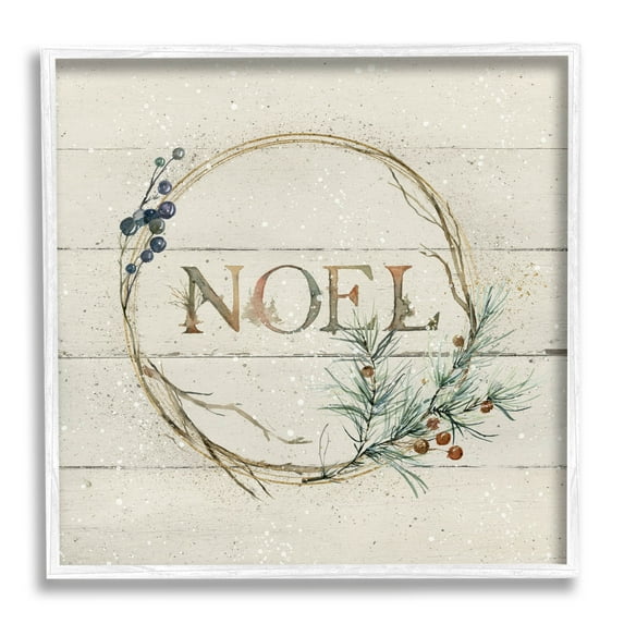 Stupell Industries Noel Holiday Botanical Wreath Graphic Art White Framed Art Print Wall Art, Design by Carol Robinson