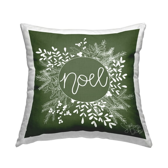 Stupell Industries Noel Holiday Pine Wreath Printed Throw Pillow Design by Stephanie Dicks