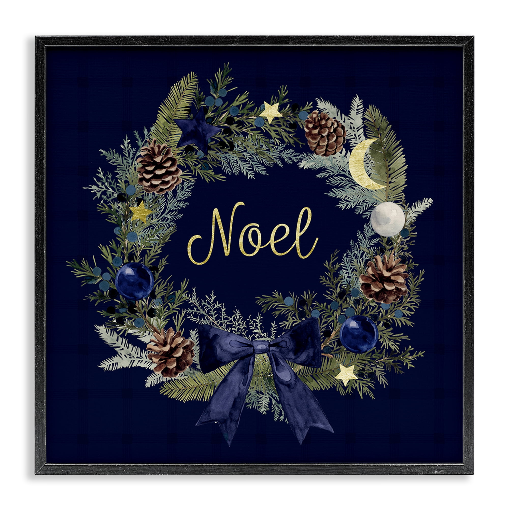 Stupell Industries Noel Holiday Wreath Holiday Painting Black Framed Art Prints Wall Art, 12 x 12