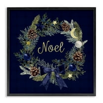 Stupell Industries Noel Holiday Wreath Holiday Painting Black Framed Art Prints Wall Art, 12 x 12