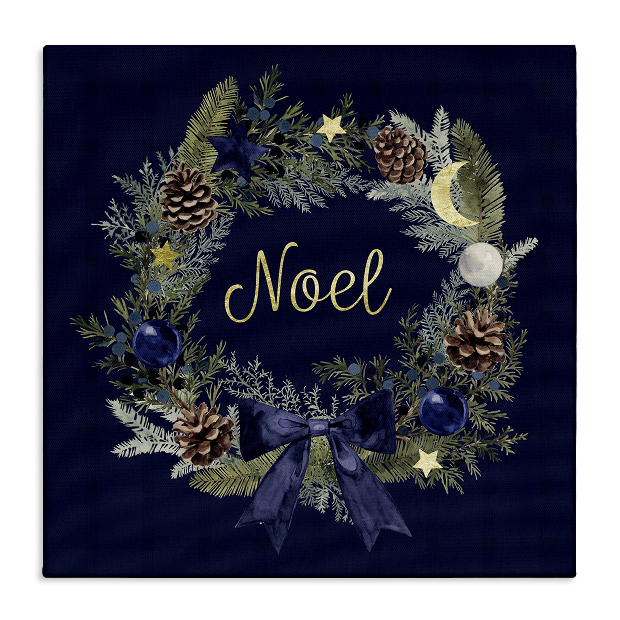 Stupell Industries Noel Holiday Wreath Holiday Painting Gallery Wrapped Canvas Art Prints Wall Art, 24 x 24