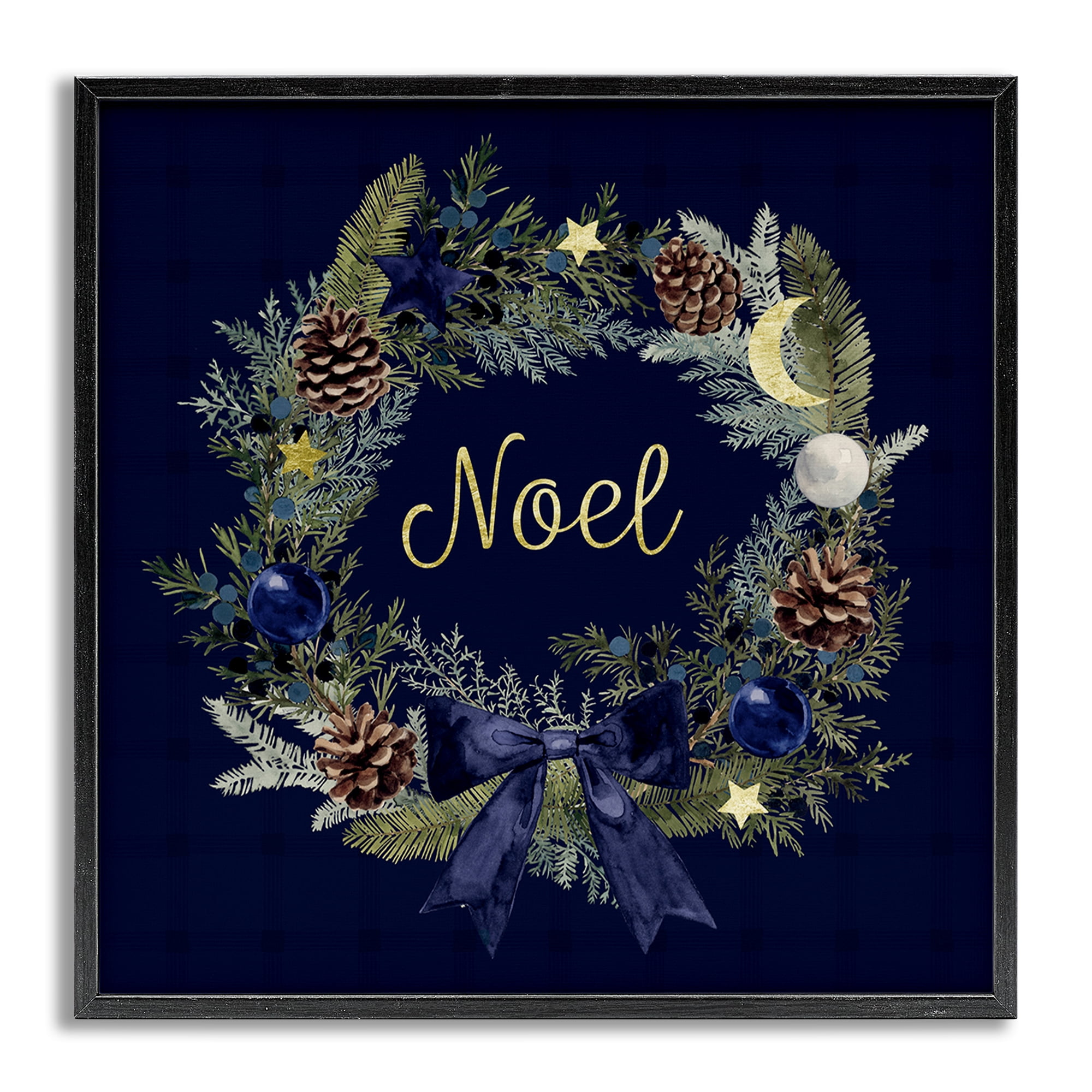 Stupell Industries Noel Holiday Wreath Holiday Painting Gray Framed Art Prints Wall Art, 24 x 24