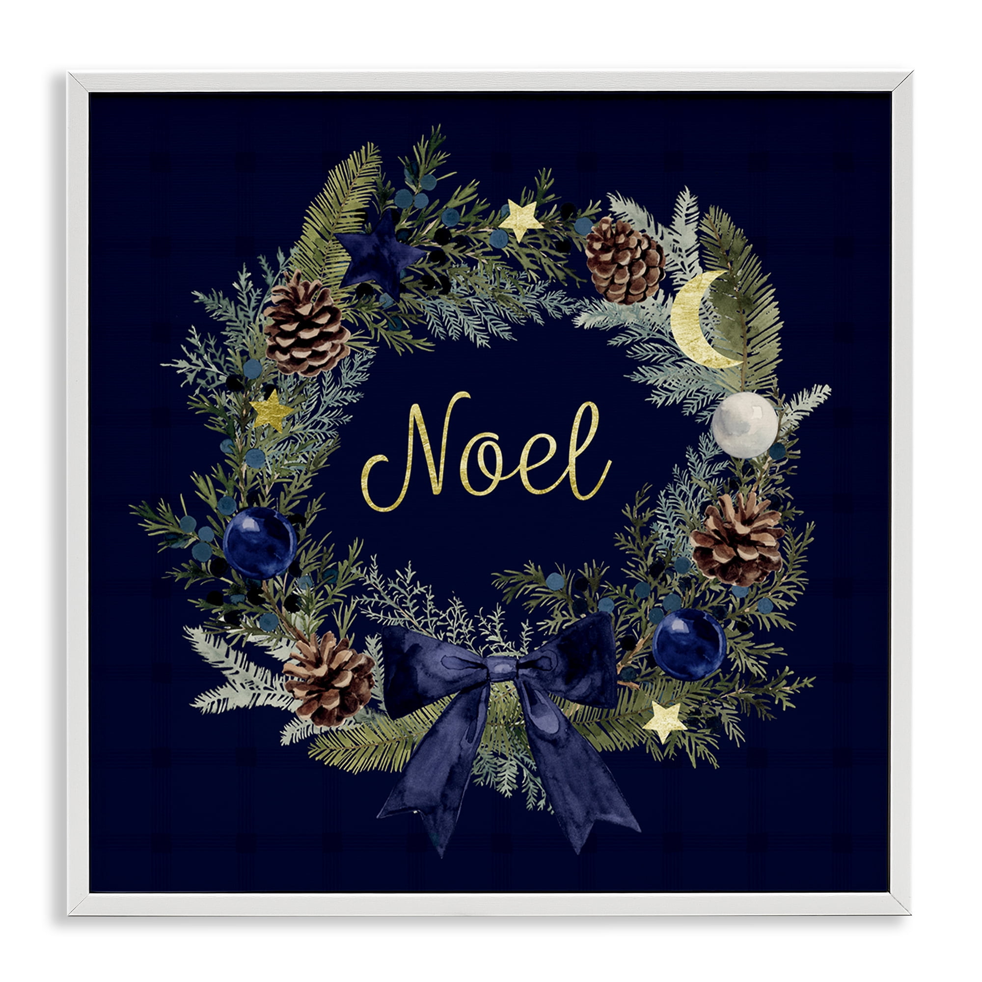 Stupell Industries Noel Holiday Wreath Holiday Painting White Framed Art Prints Wall Art, 17 x 17