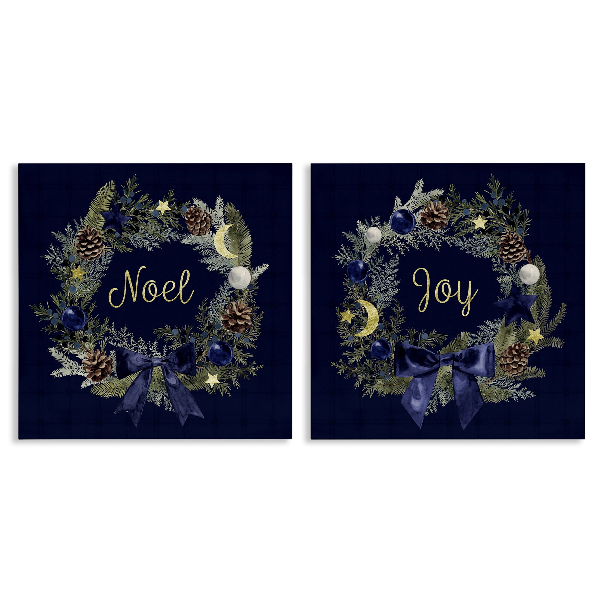 Stupell Industries Noel Joy Balsam Wreath Pinecones Holiday Painting Gallery Wrapped Canvas Art Prints Wall Art, 24 x 24, Set of 2