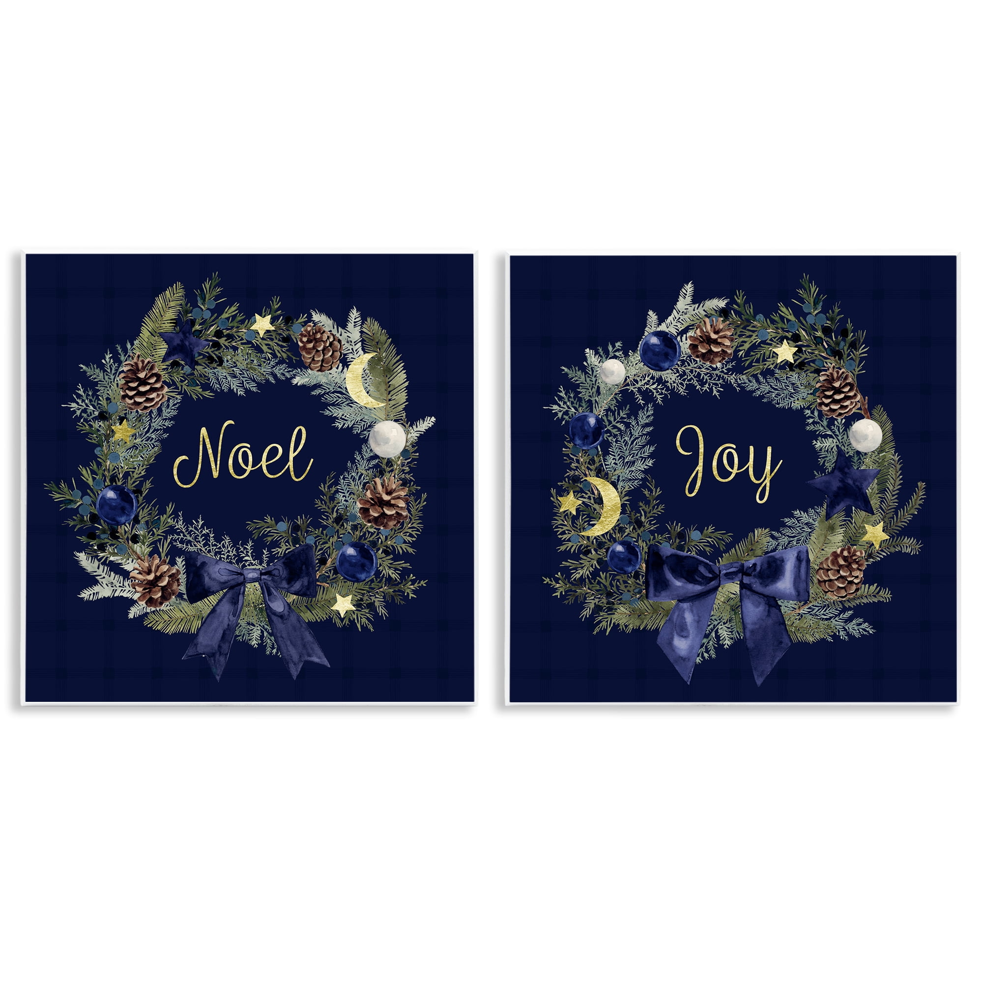 Stupell Industries Noel Joy Balsam Wreath Pinecones Holiday Painting Unframed Art Prints Wall Art, 12 x 12, Set of 2