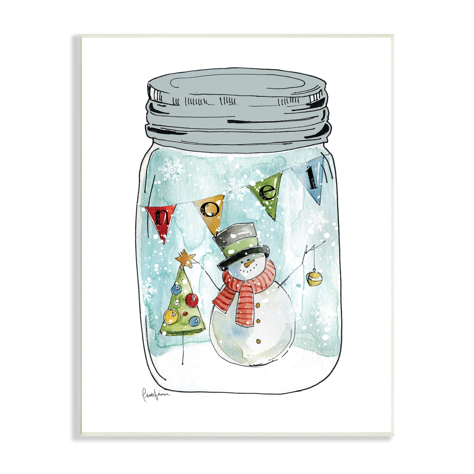 Stupell Industries Noel Phrase Snowman Christmas Tree in Country Jar, 13 x 19, Design by Livi Finn