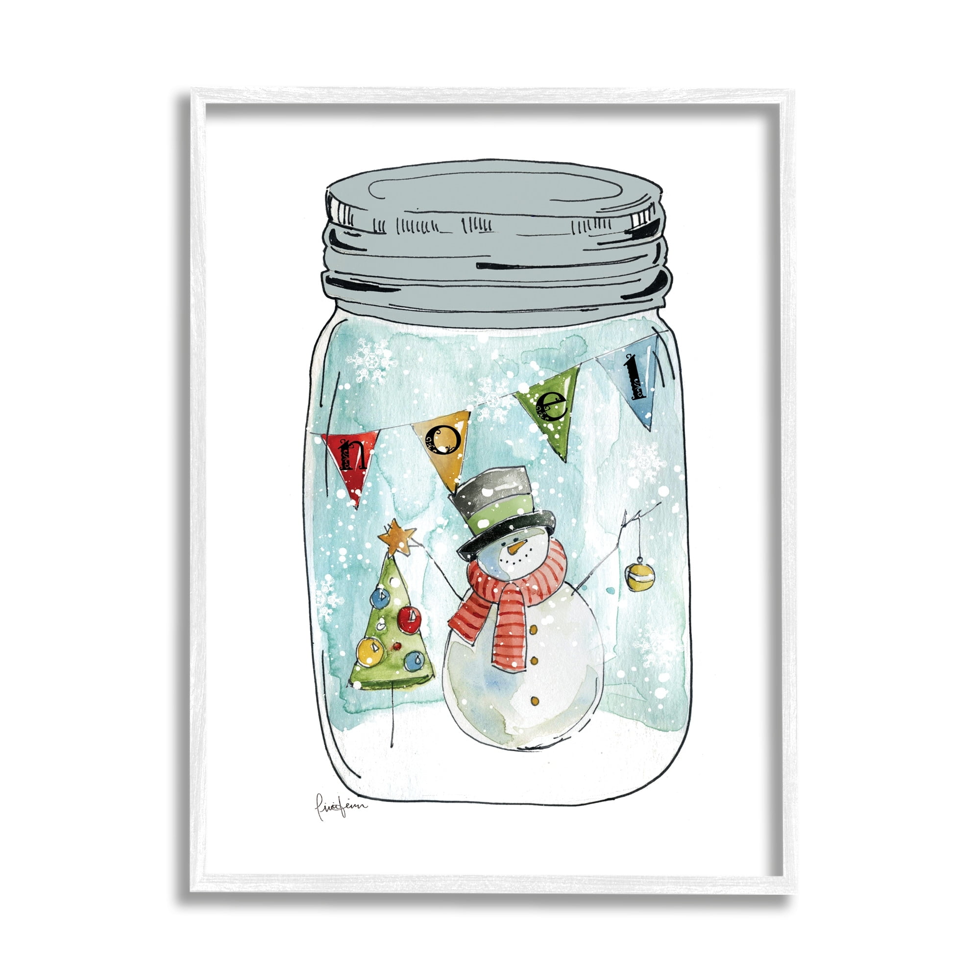 Stupell Industries Noel Phrase Snowman Christmas Tree in Country Jar, 16 x 20, Design by Livi Finn