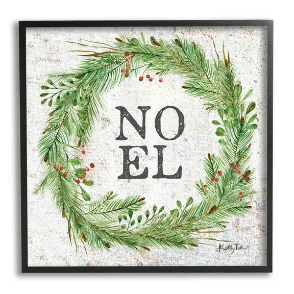 Stupell Industries Noel Seasonal Wreath Holiday Painting Black Framed Art Print Wall Art, 12 x 12