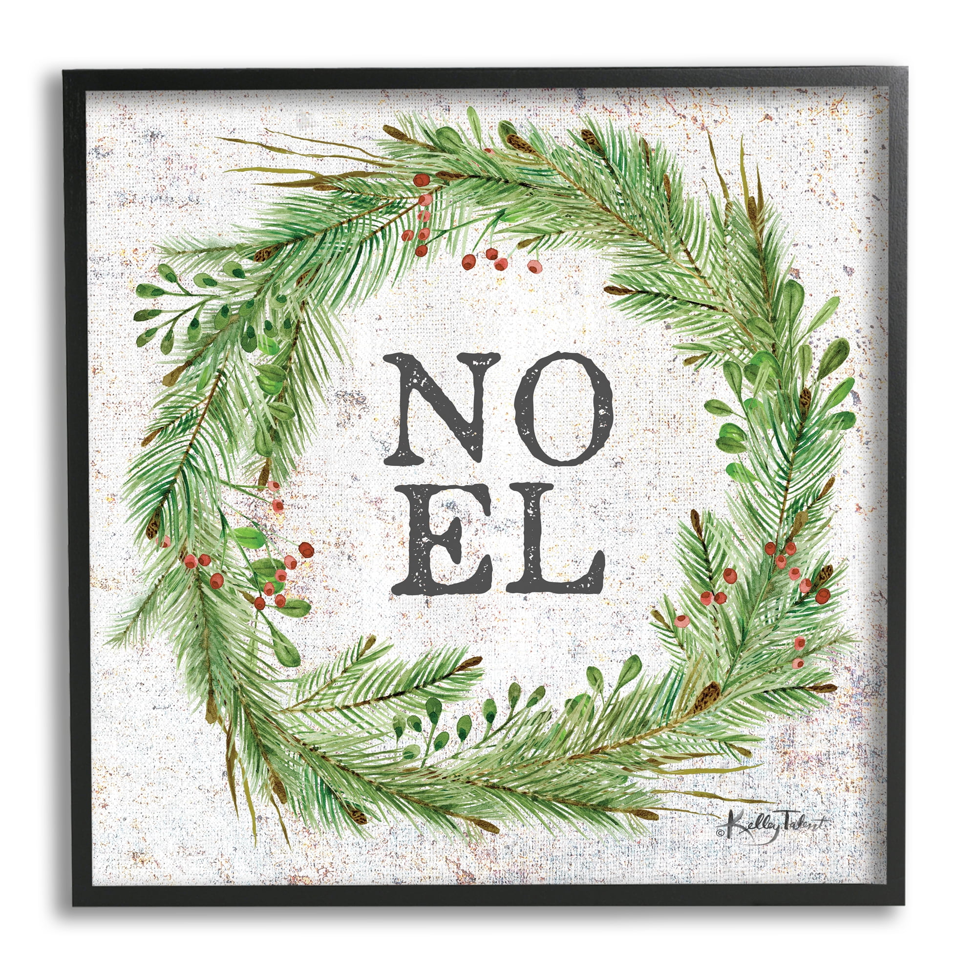 Stupell Industries Noel Seasonal Wreath Holiday Painting Black Framed Art Print Wall Art, 24 x 24