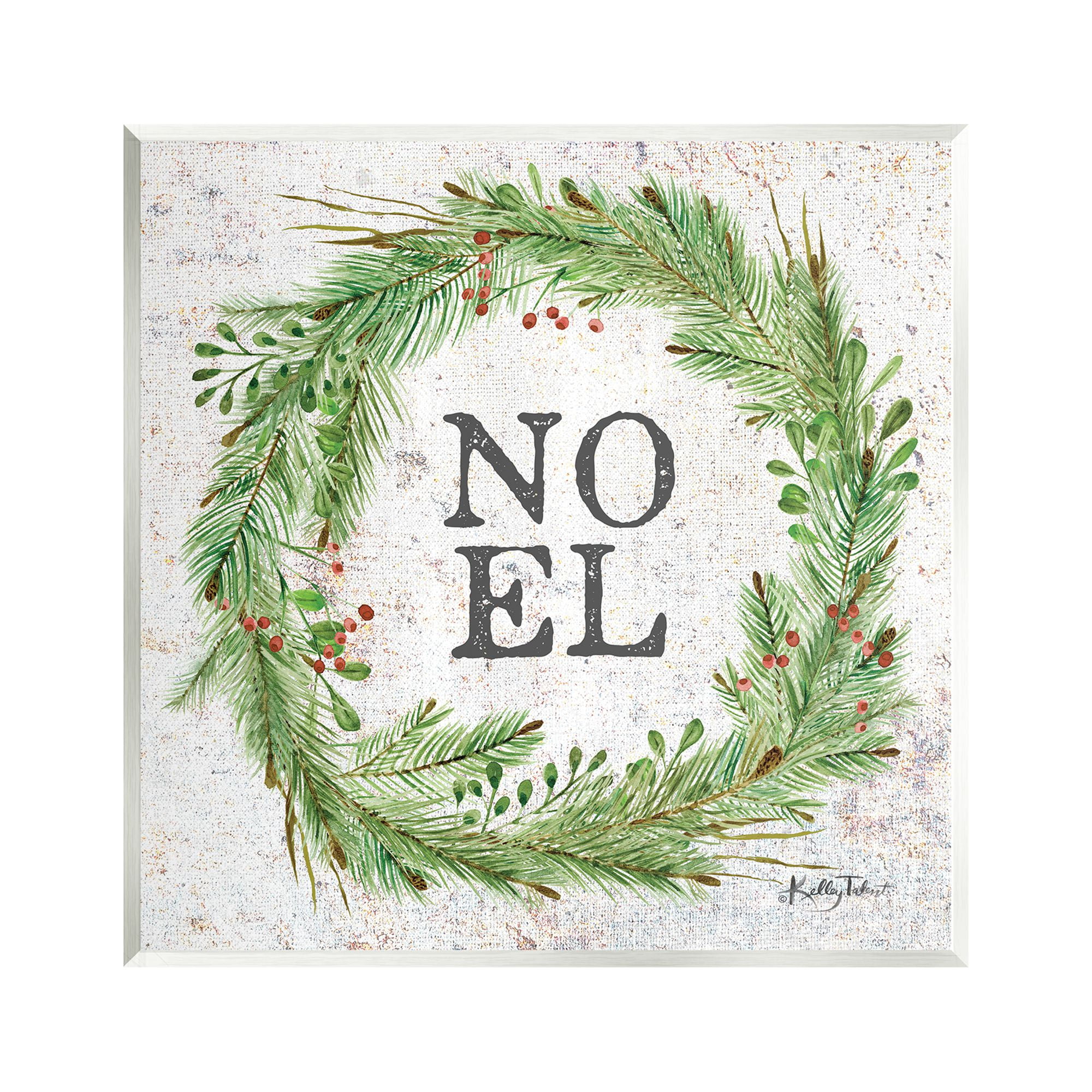 Noel Seasonal Wreath Green and White MDF Wood Wall Art