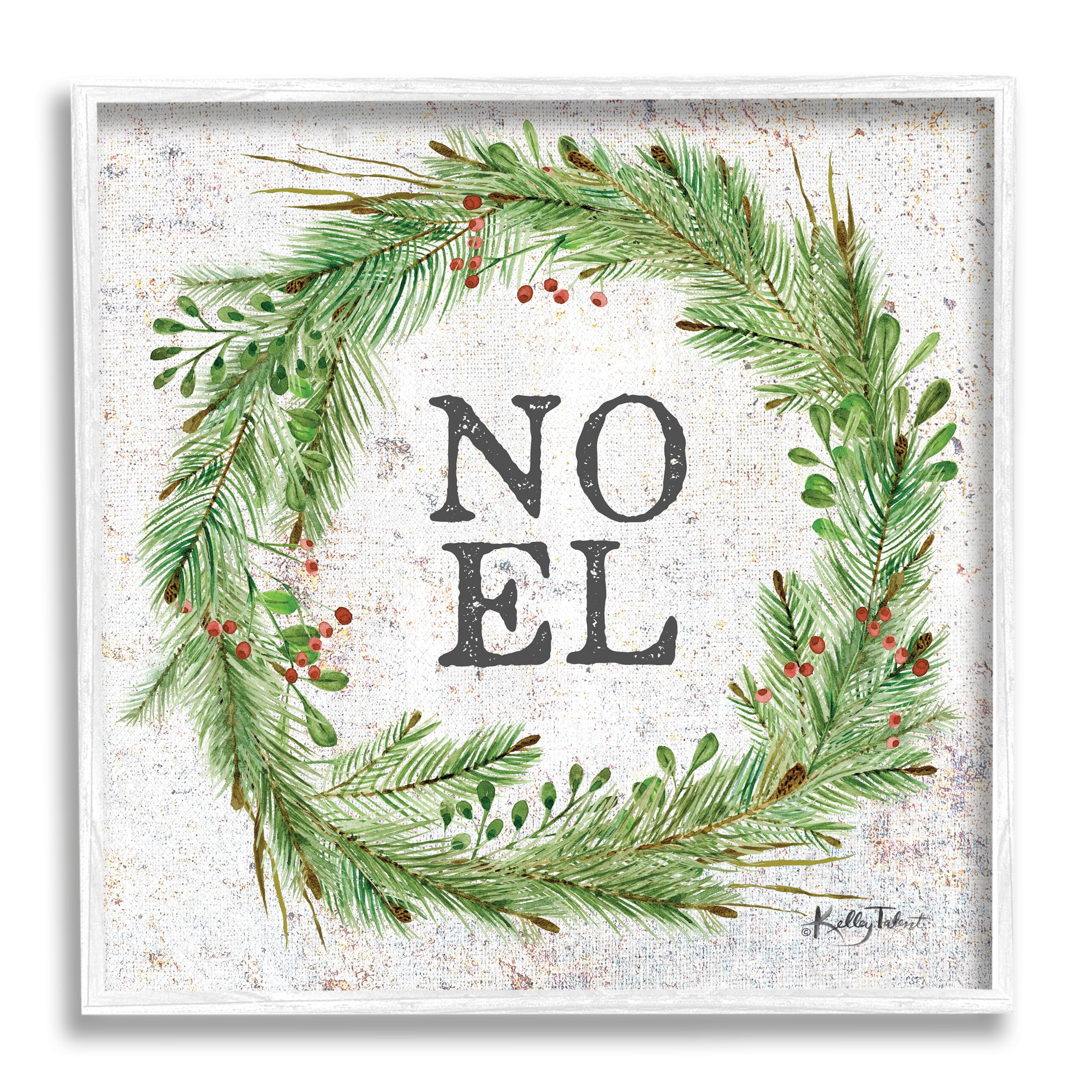 Stupell Industries Noel Seasonal Wreath Holiday Painting White Framed Art Print Wall Art, 12 x 12