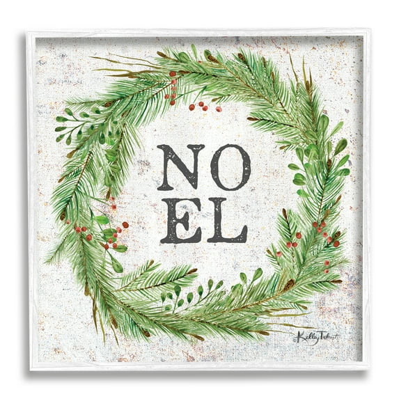 Stupell Industries Noel Seasonal Wreath Holiday Painting White Framed Art Print Wall Art, 17 x 17
