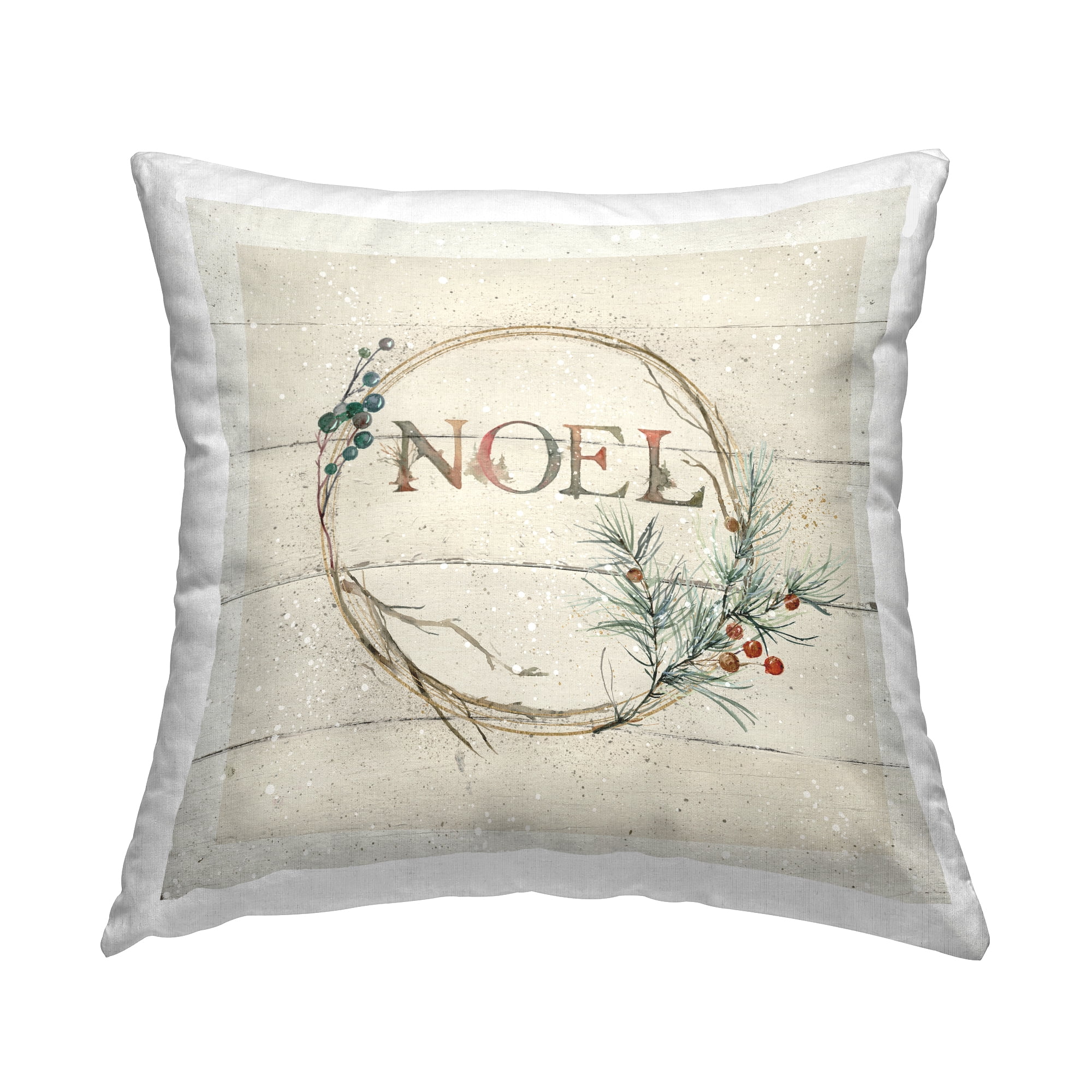 Stupell Industries Noel Typography Holiday Rustic Plank Pattern Design by Carol Robinson Throw Pillow
