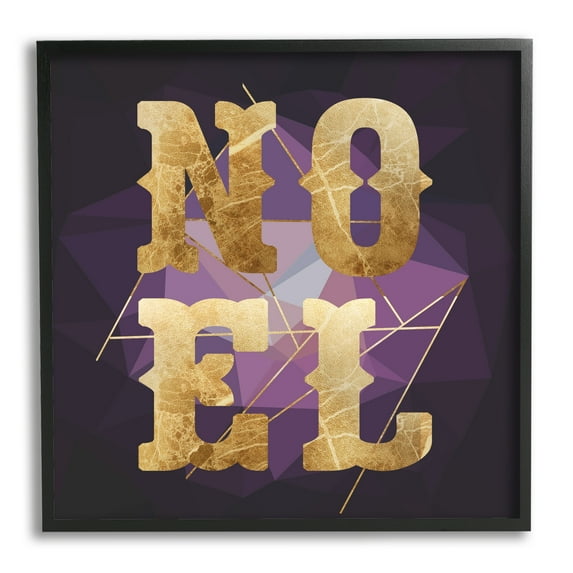 Stupell Industries Noel Typography Purple Geometric Shapes Glam Christmas Holiday Painting Black Framed Art Print Wall Art, 12 x 12