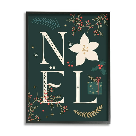 Stupell Industries Noel with Christmas Bloom Holiday Painting Black Framed Art Print Wall Art, 11 x 14